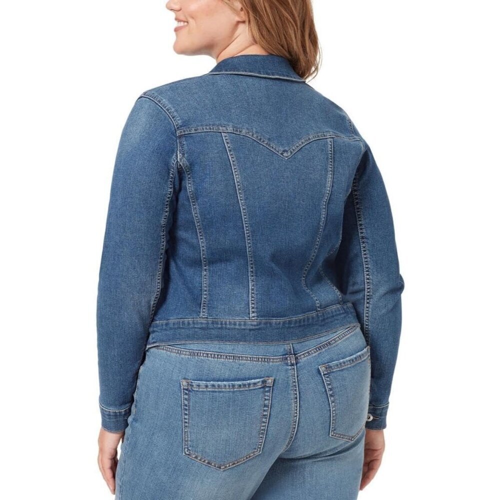 Women's Pixie Classic Casual Feminine Fit Crop Jean Jacket Denim Mercer Blue - Picture 2 of 2